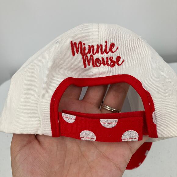 Disney Red White Black Sparkle Polka Dot Minnie Mouse Adjustable Baseball Hat - Picture 5 of 10